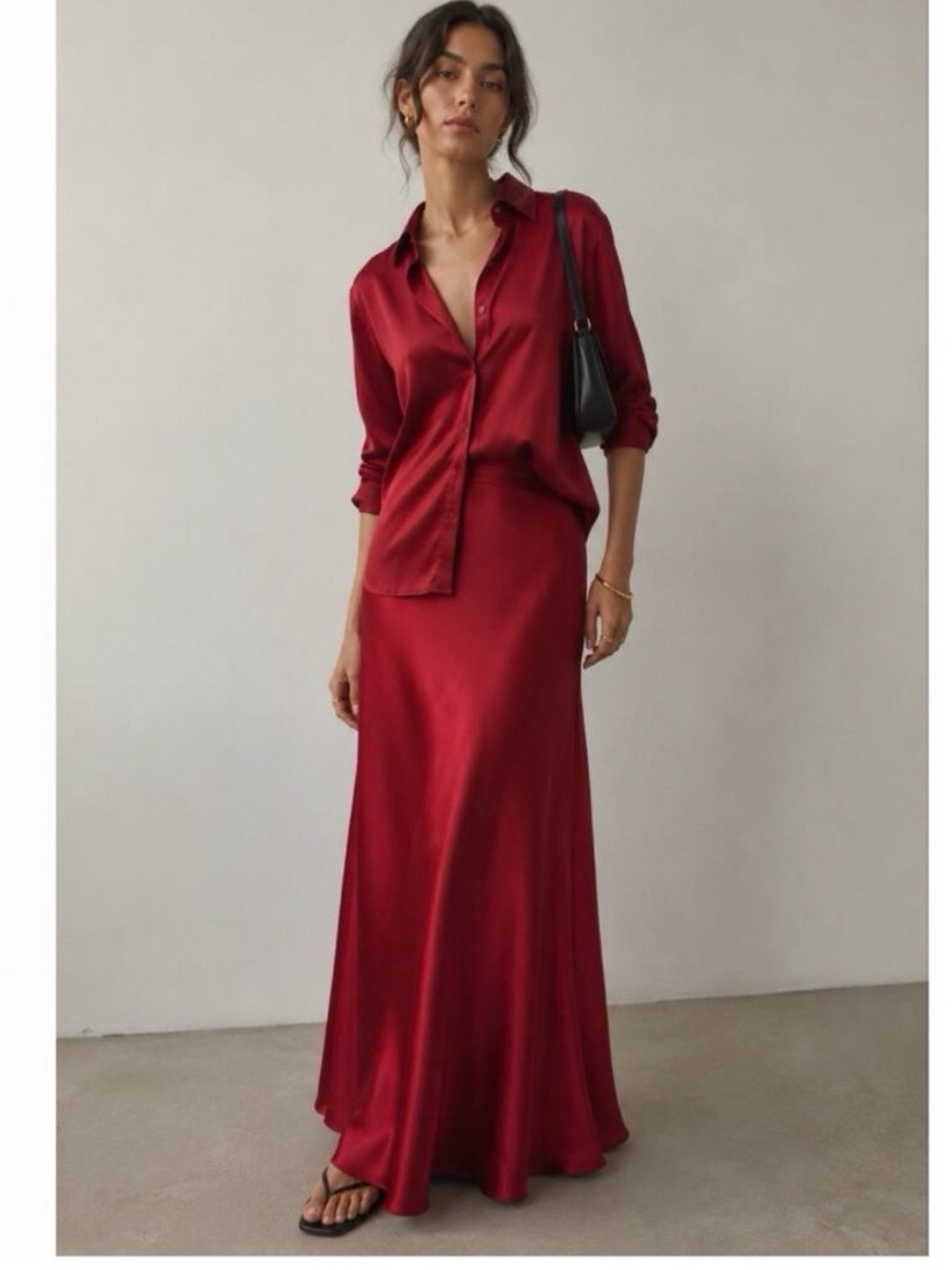 Vintage Cache Red Satin Maxi Skirt Size XS Bias Cut 90s CBK Minimalist Long Slip